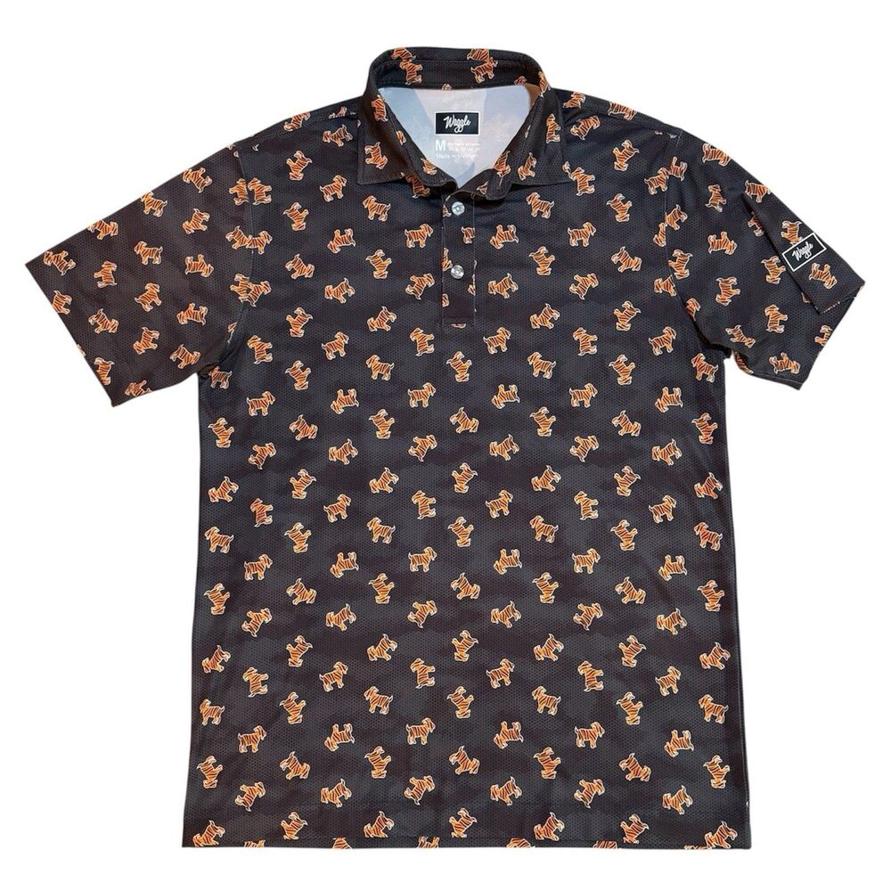 Waggle Polo Shirt Mens Medium Tiger Stripe Goats Golf Performance Breathable